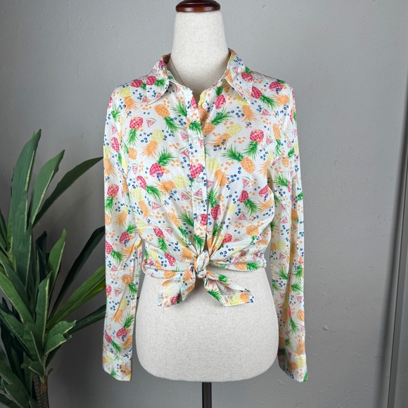 Talbots Tops - Tropical‎ Whimsical Fruit Print Preppy Talbots Button Down Shirt Womens Petite